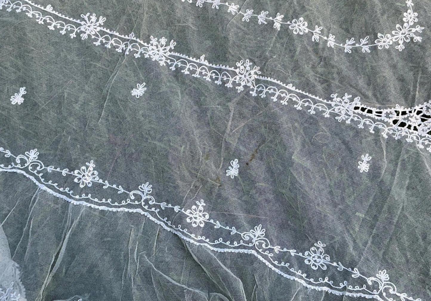 Antique Embroidered Tambour Net Lace Bedspread Edwardian