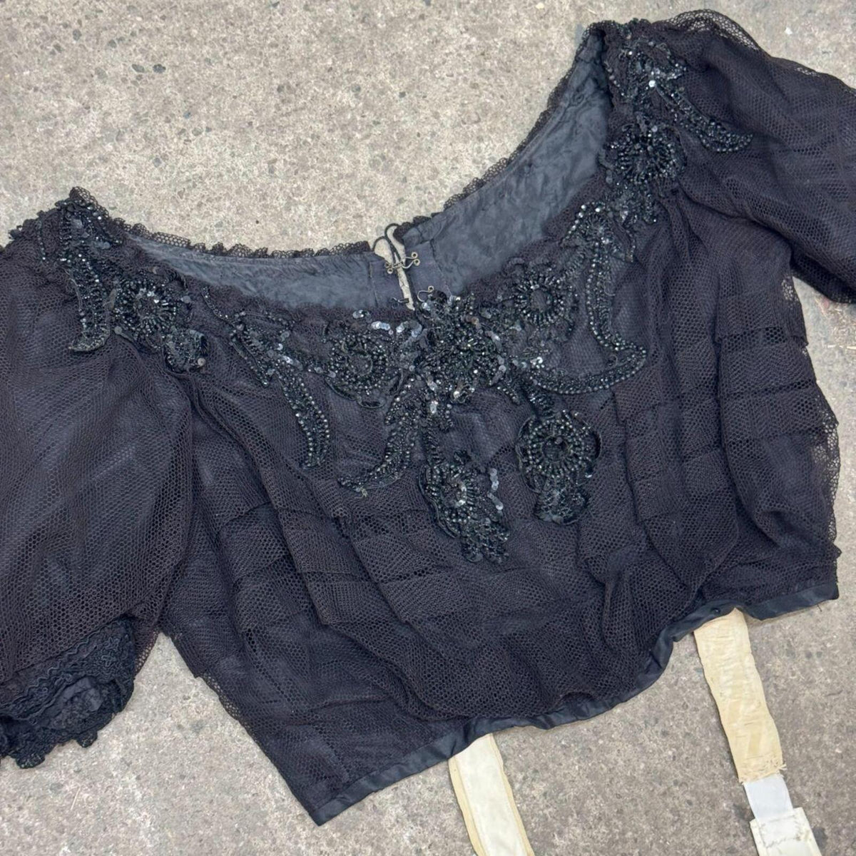Antique Victorian Black Sequined Mourning Bodice Top