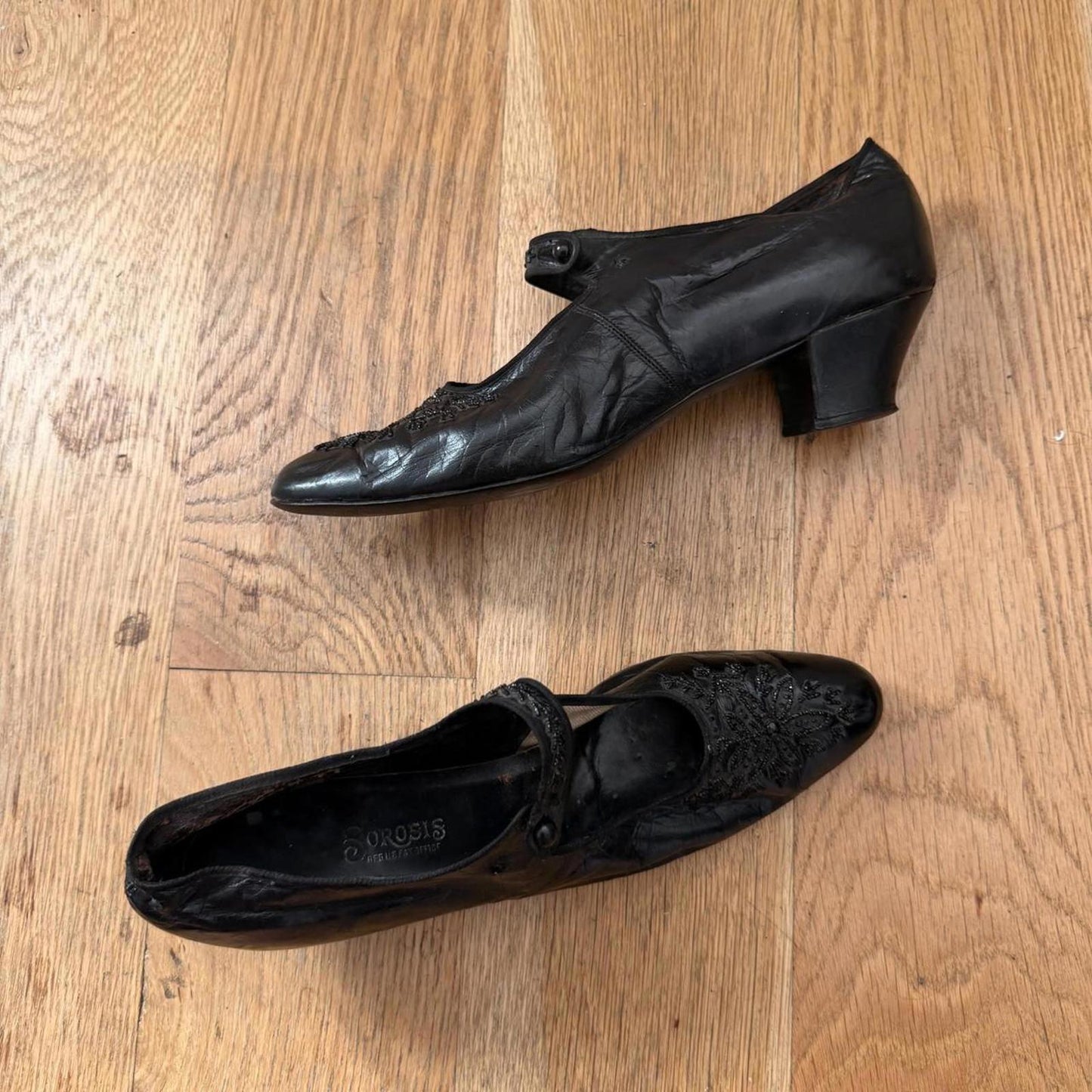 c. 1910s–1920s Sorosis Beaded Leather Mary Janes – Edwardian Antique Heels