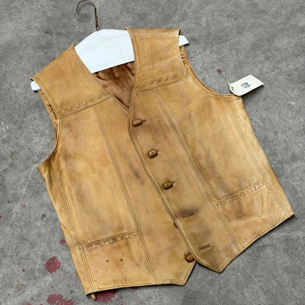 Vintage 60s 70s Suede Buckskin Western Film Costume Vest Ghosted Thrashed