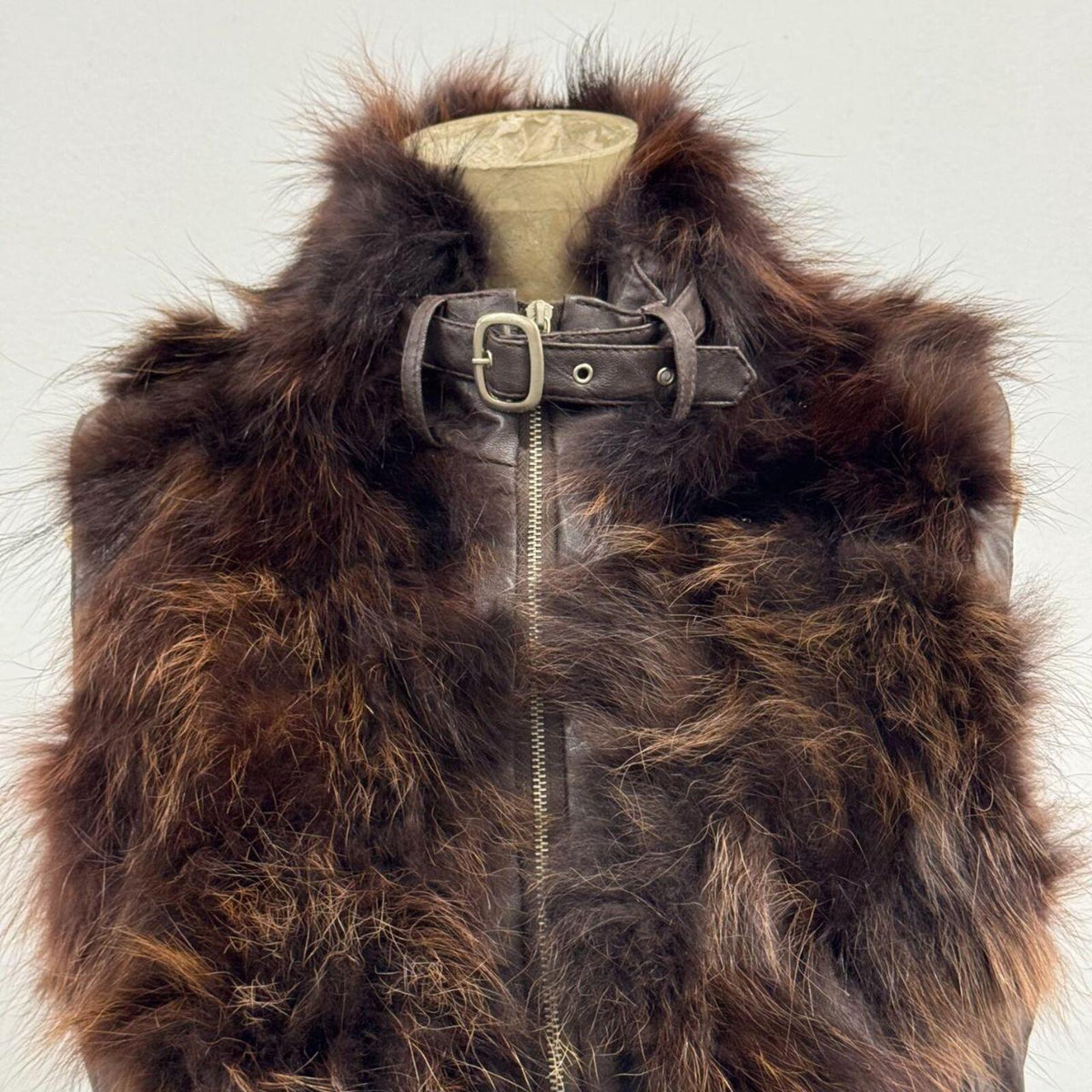 Vintage Y2K Chocolate Leather & Fox Fur Moto Vest