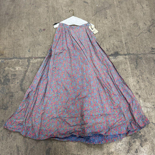 Vintage 40s does 1800s Victorian Red Blue Ditsy Floral Cotton Prairie Maxi Skirt