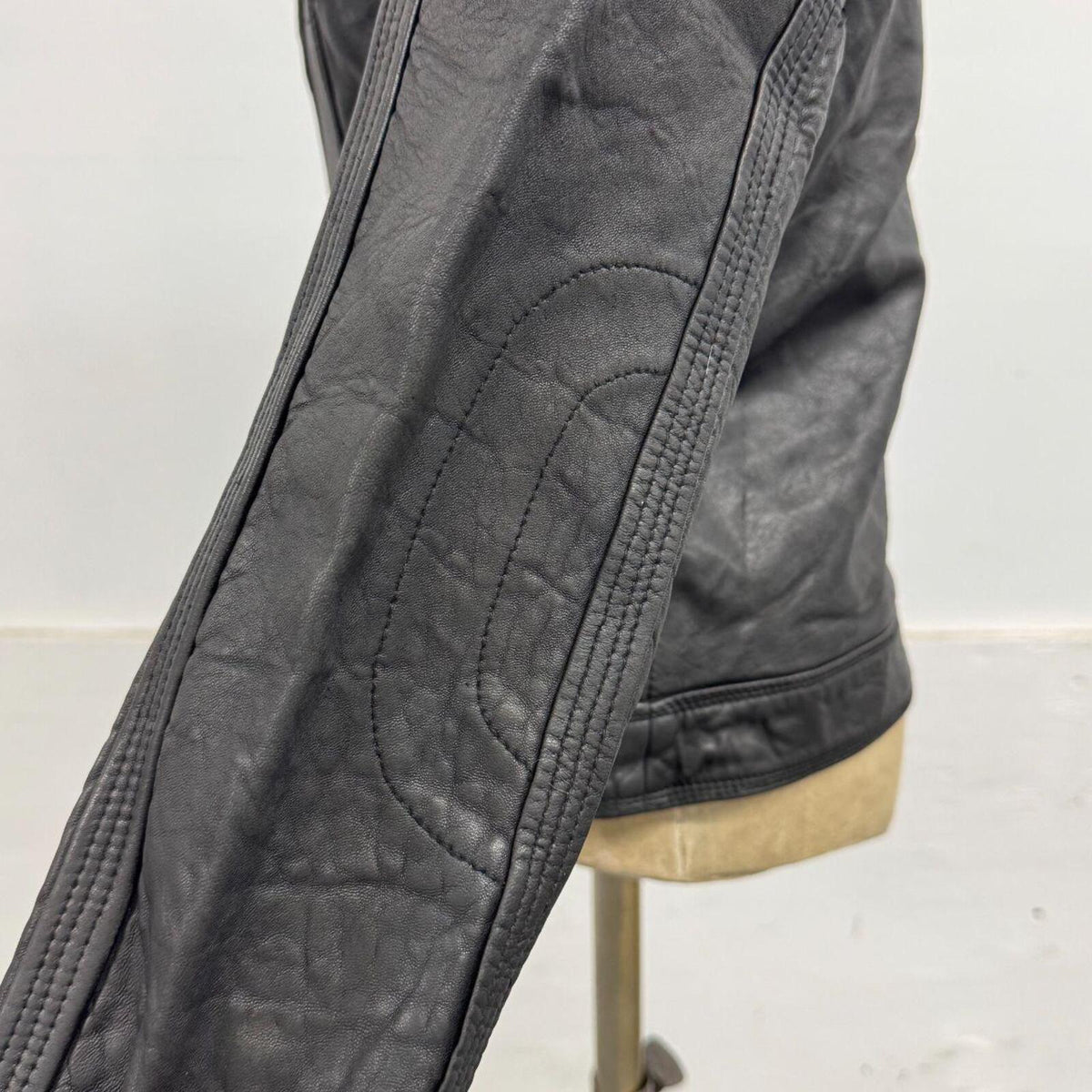 Vintage Black Paneled Leather Racer Moto Jacket L