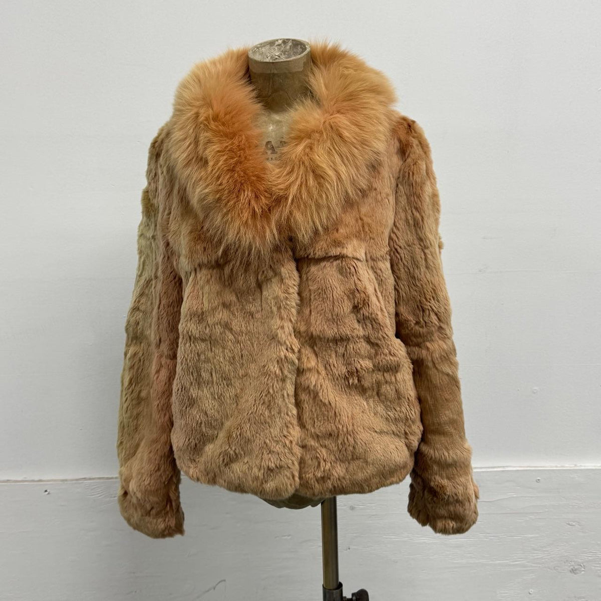 Vintage Y2K Peach Tan Orange Rabbit & Fox Fur Jacket Coat
