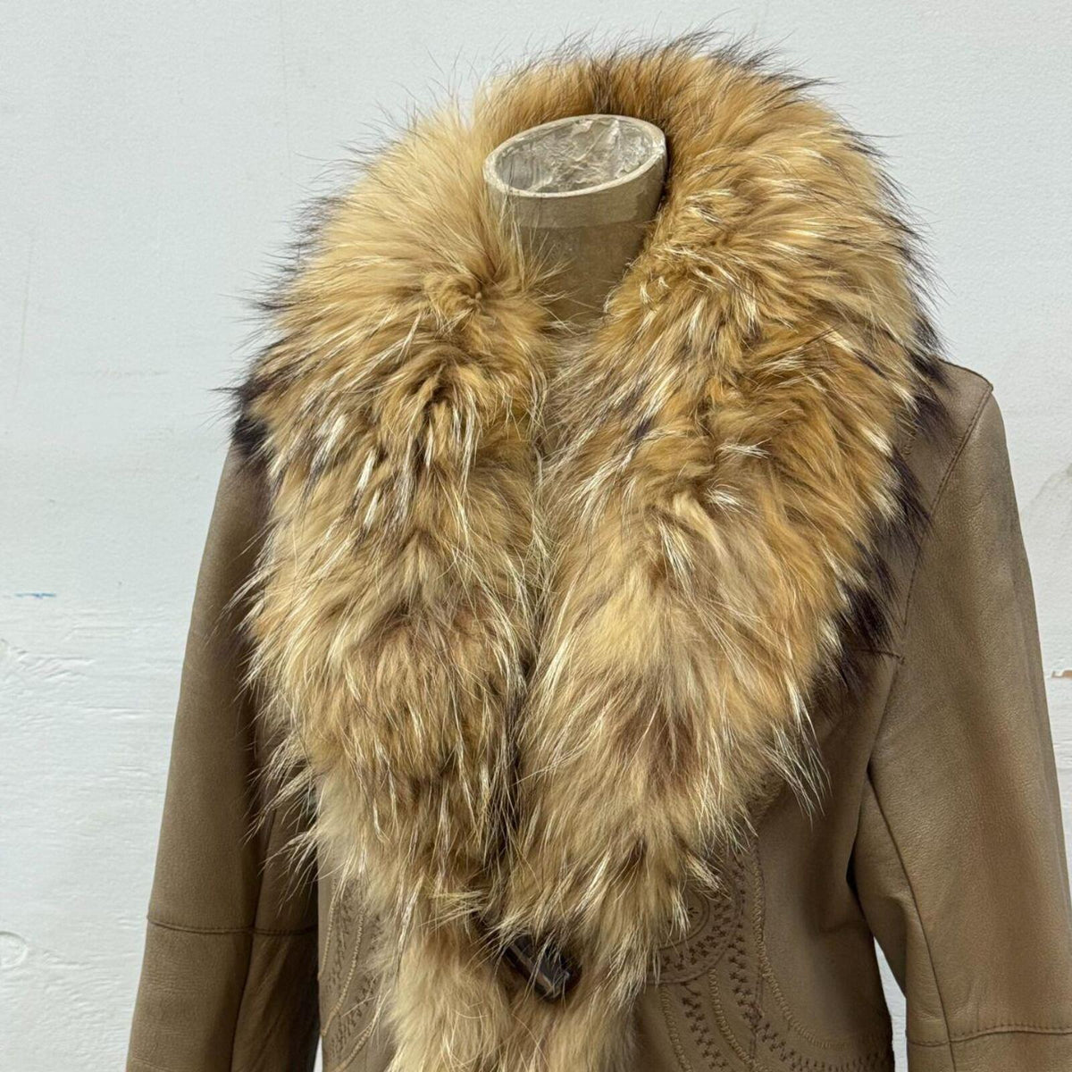 Vintage Emely Essence Raccoon Fur Leather Long Afghan Penny Lane Coat