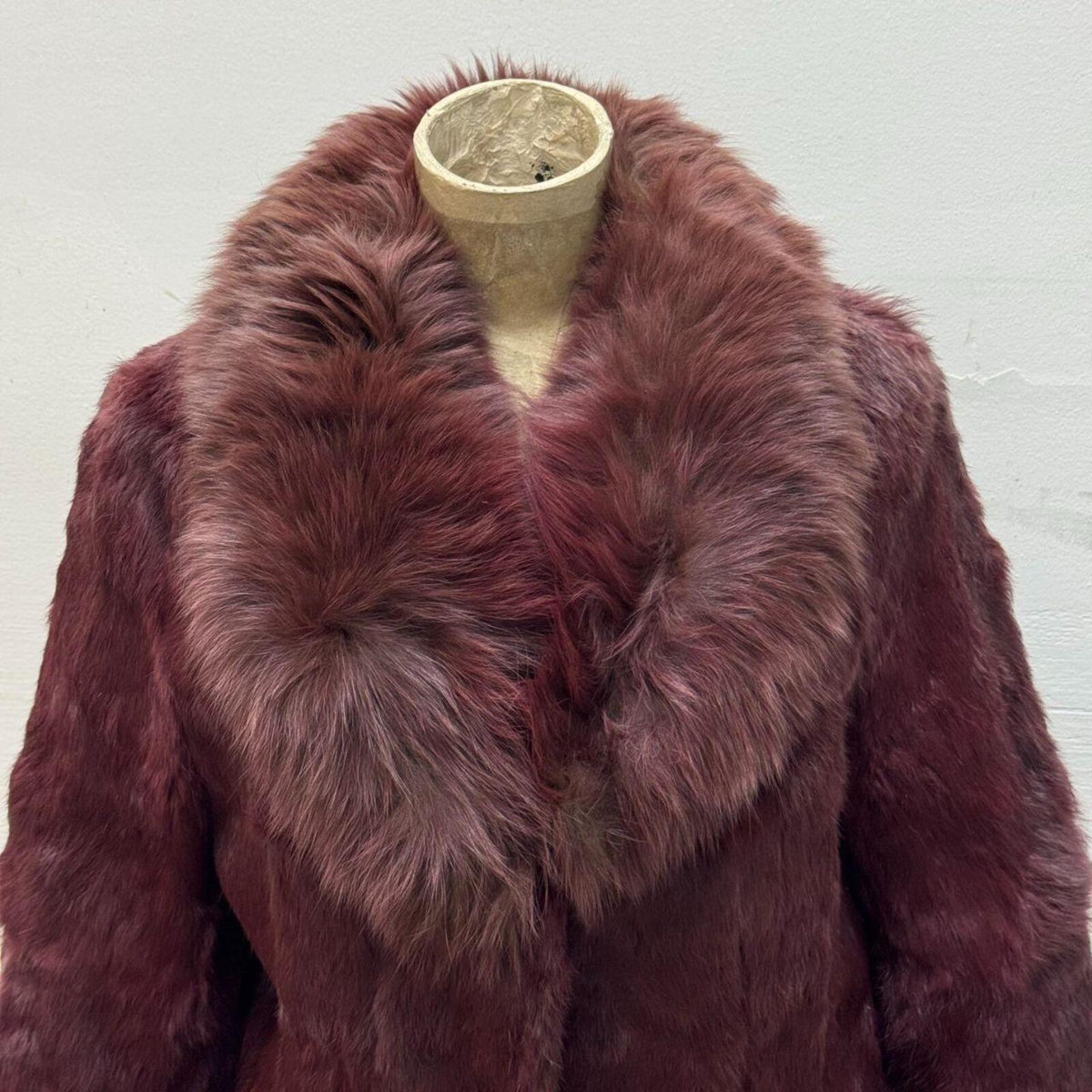 Vintage Burgundy Red Rabbit & Fox Fur Jacket Coat