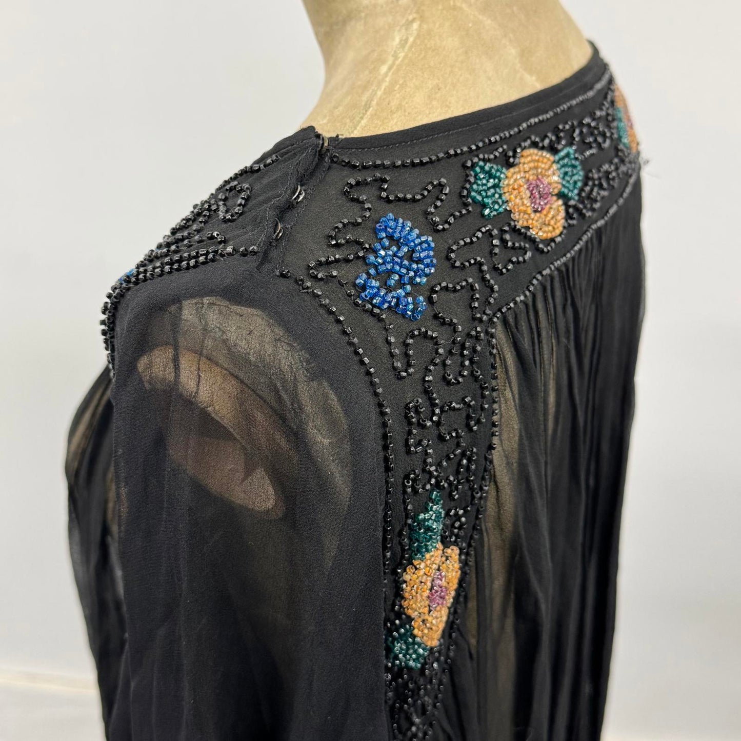 Pristine Vintage Antique 20s Beaded Black Silk Flapper Dress