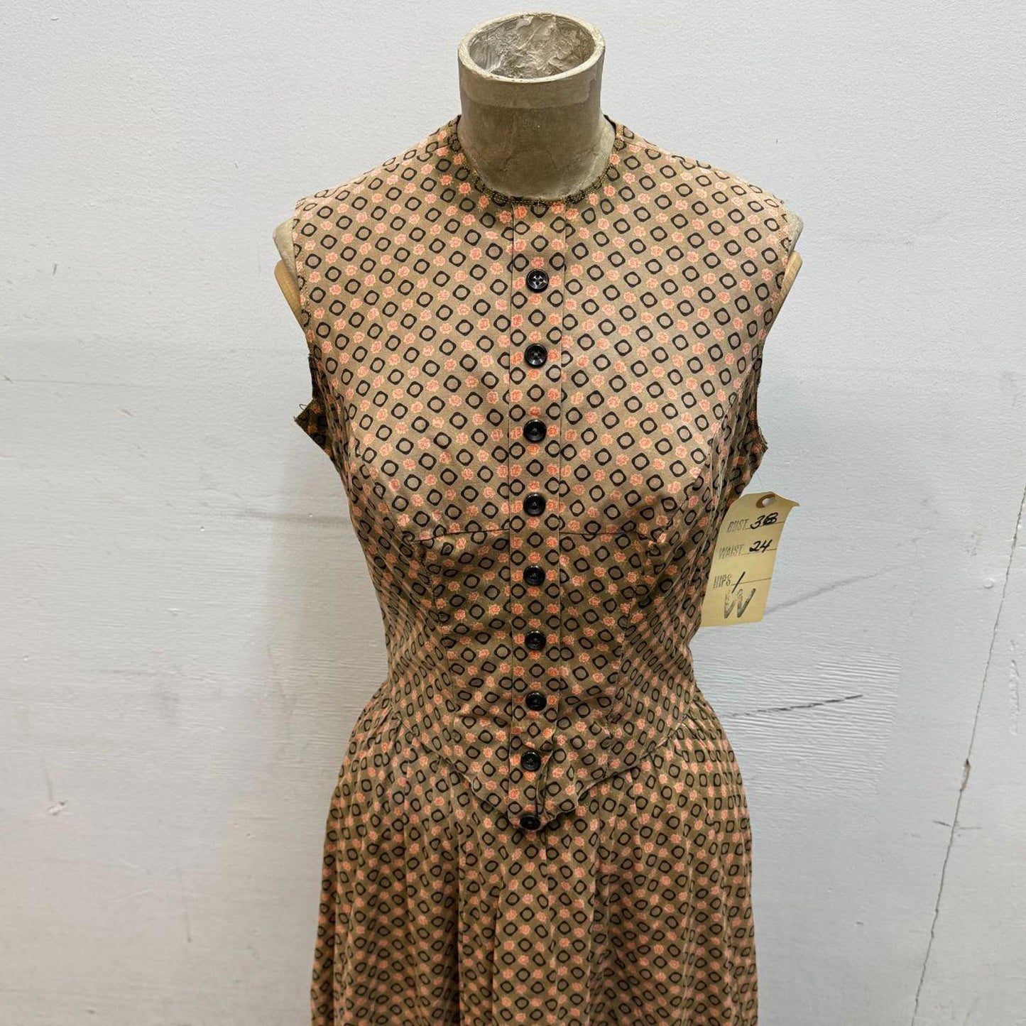 Vintage 1950s Studio-Made Tan Geometric Western Prairie Dress Movie Costume XS