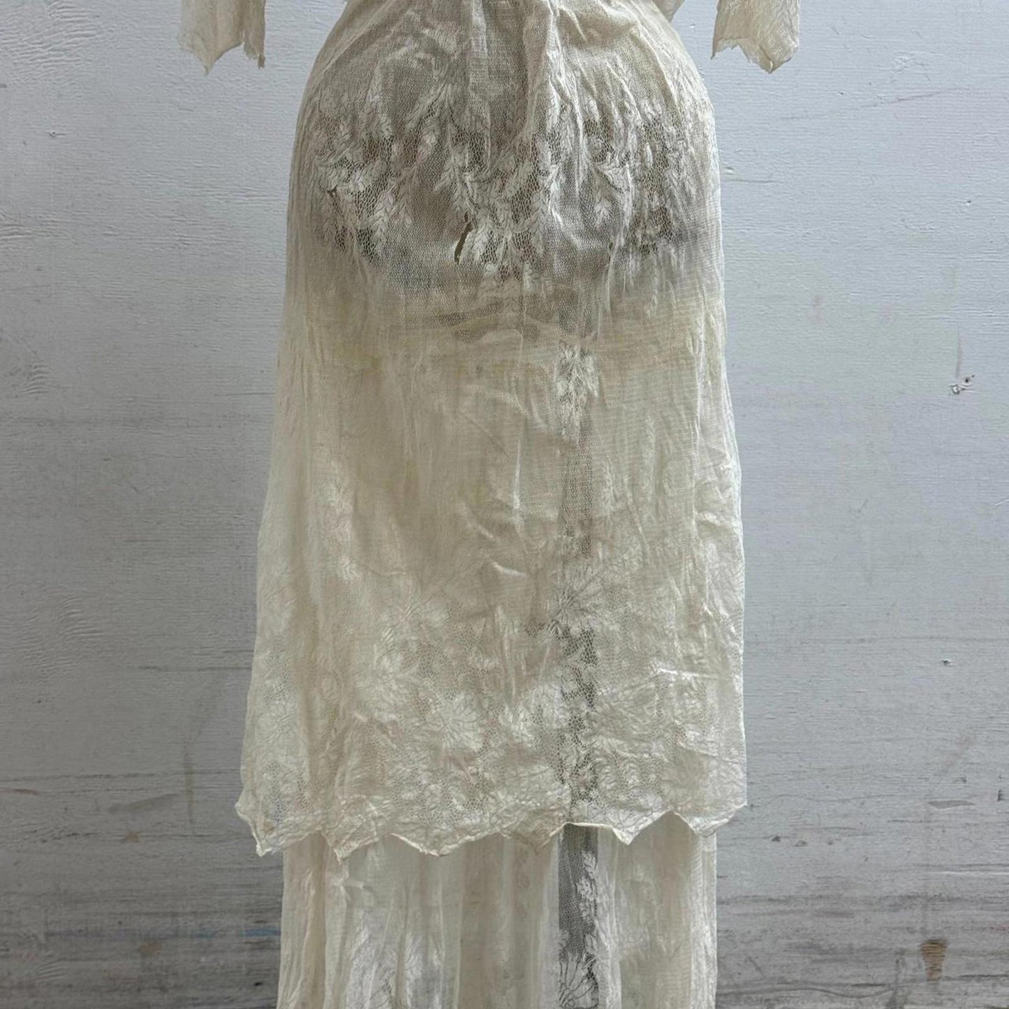 Antique 1910s Edwardian Tea Gown XS White Cotton Lace Dress
