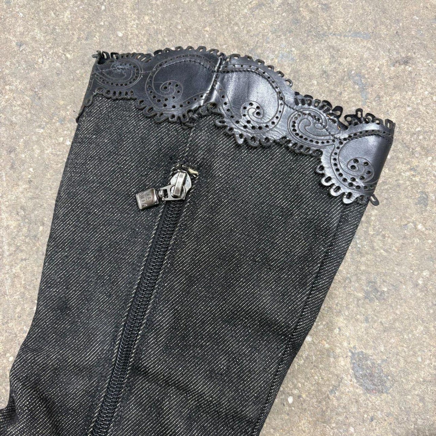 Vintage Y2K Le Silla Beaded Denim Pointed Toe Stiletto Boots