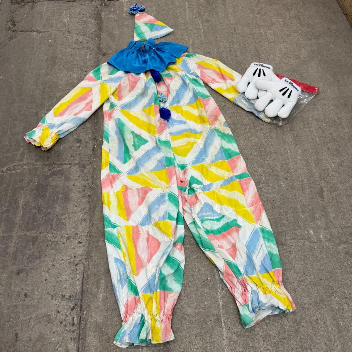 Vintage 1970s Homemade Pastel Geometric Clown Costume Set