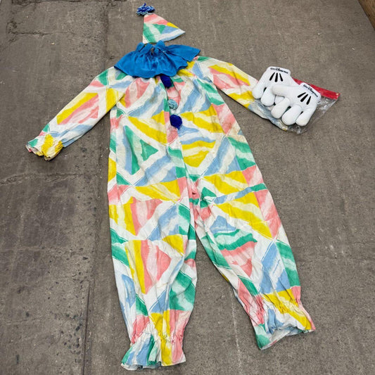 Vintage 1970s Homemade Pastel Geometric Clown Costume Set