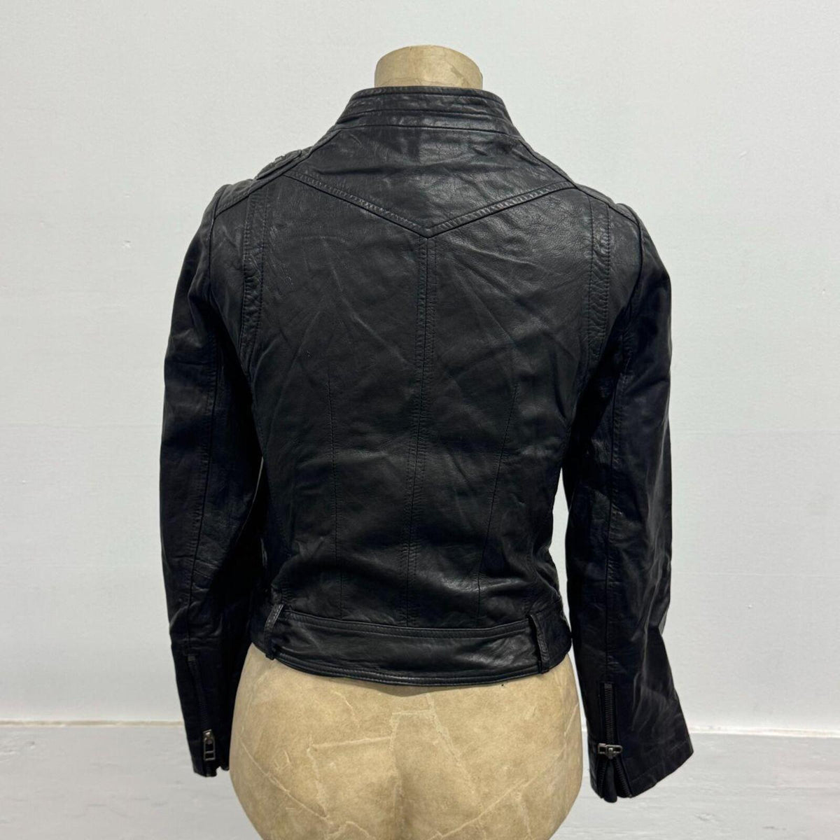 Vintage Black Multi-Zip Cargo Lambskin Leather Moto Jacket