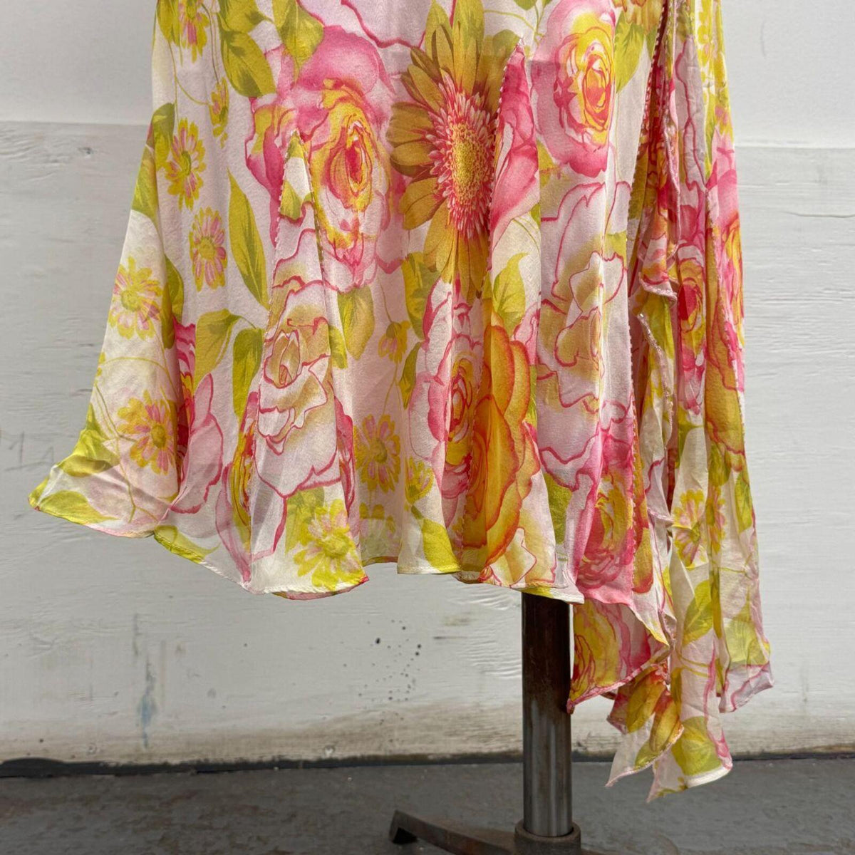 Vintage Y2K Gemini Floral Silk Asymmetrical Fairy Dress Pink Beaded