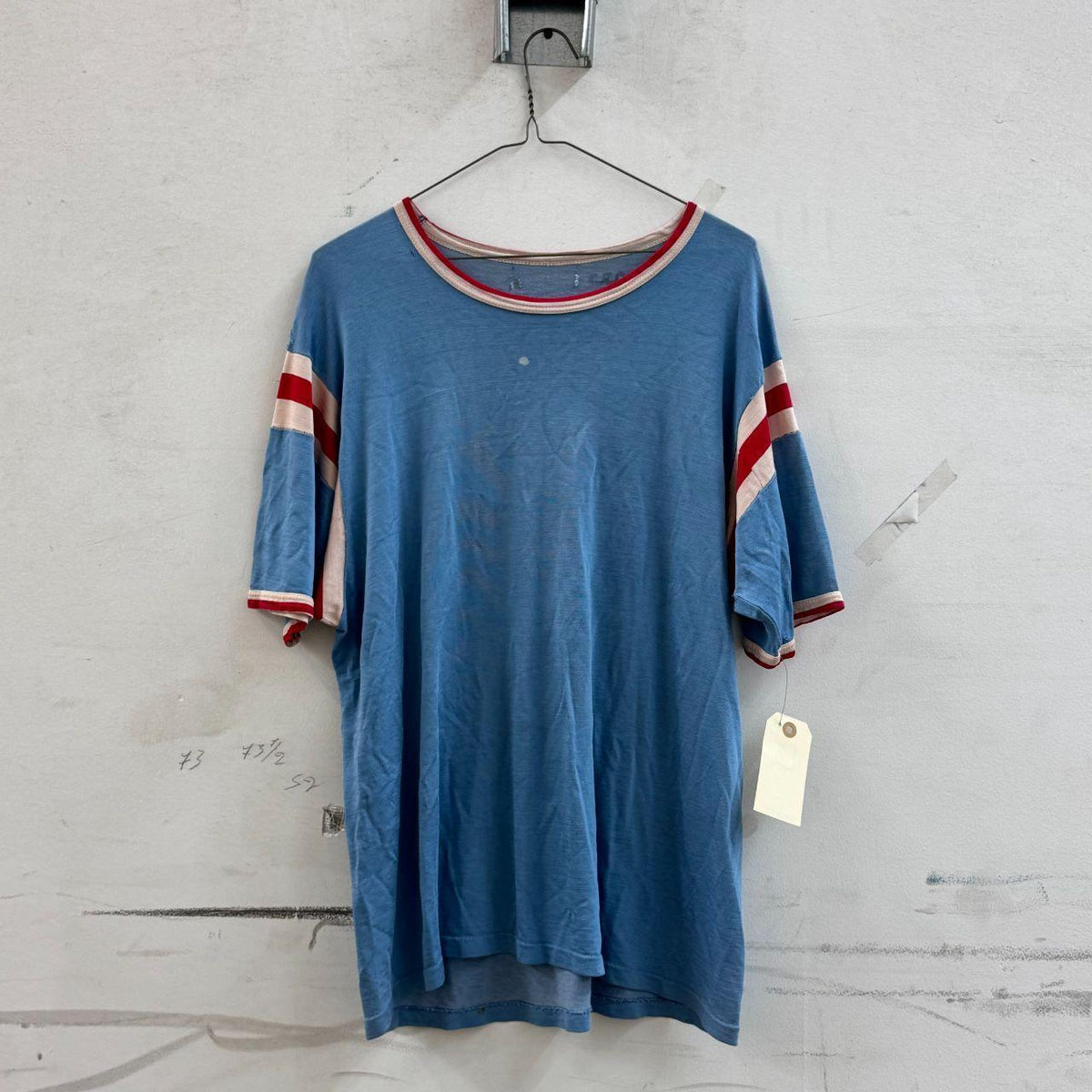 Vintage 1970s Faded Blue Stitched Patch "33" Ringer Athletic Jersey