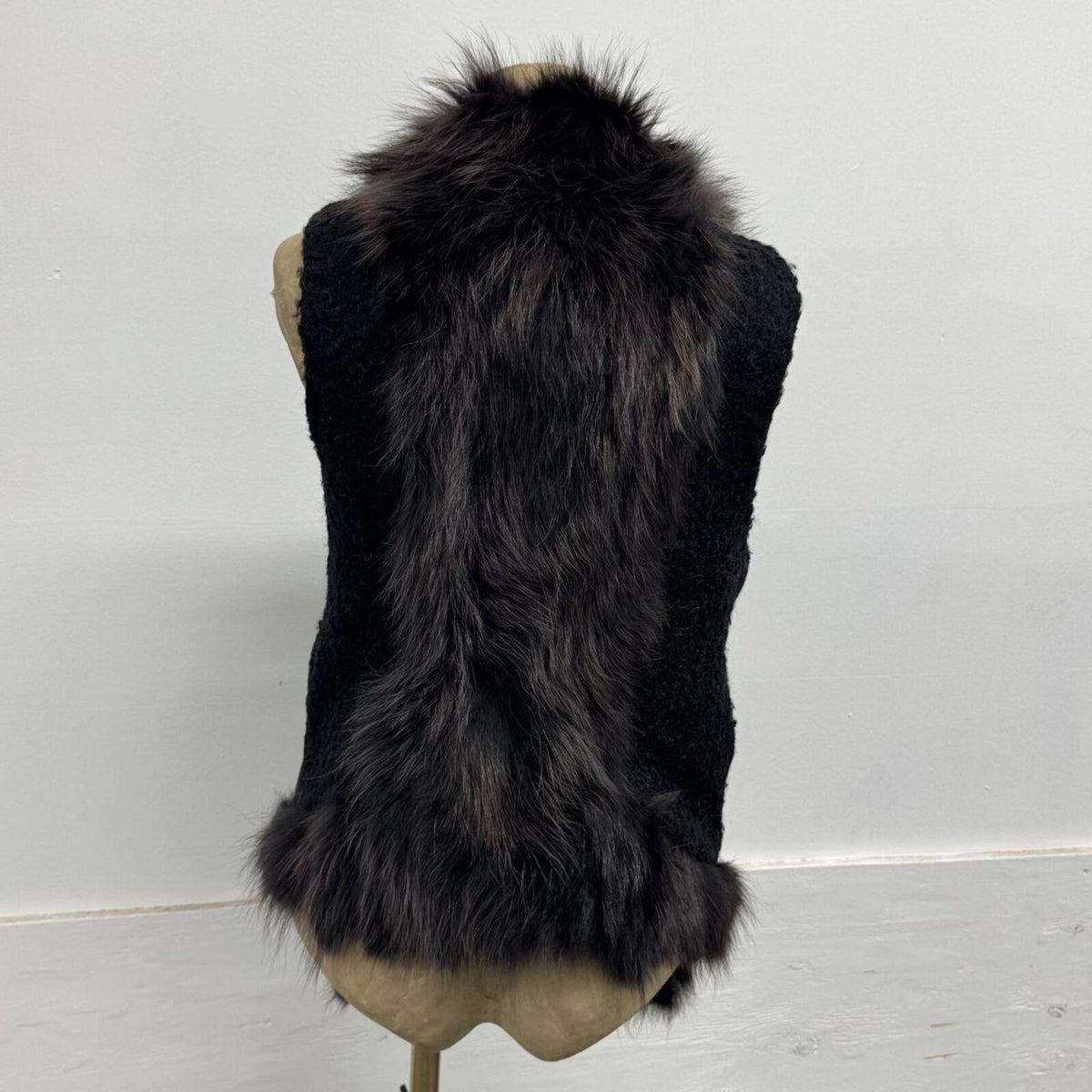 Vintage Black Fox Fur & Wool Blend Vest