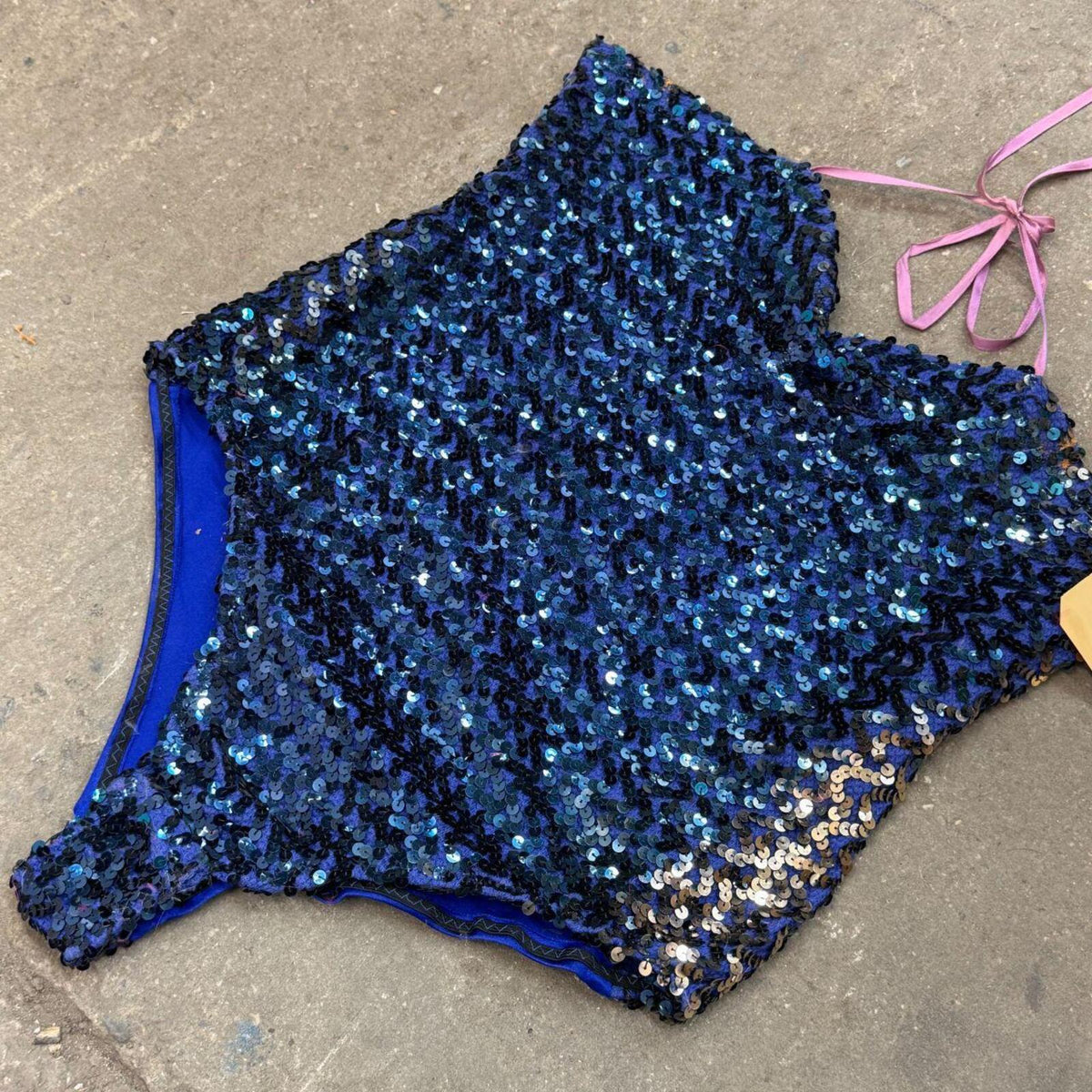 Vintage Film Costume 1960s/70s Royal Blue Sequin Showgirl Bodysuit M