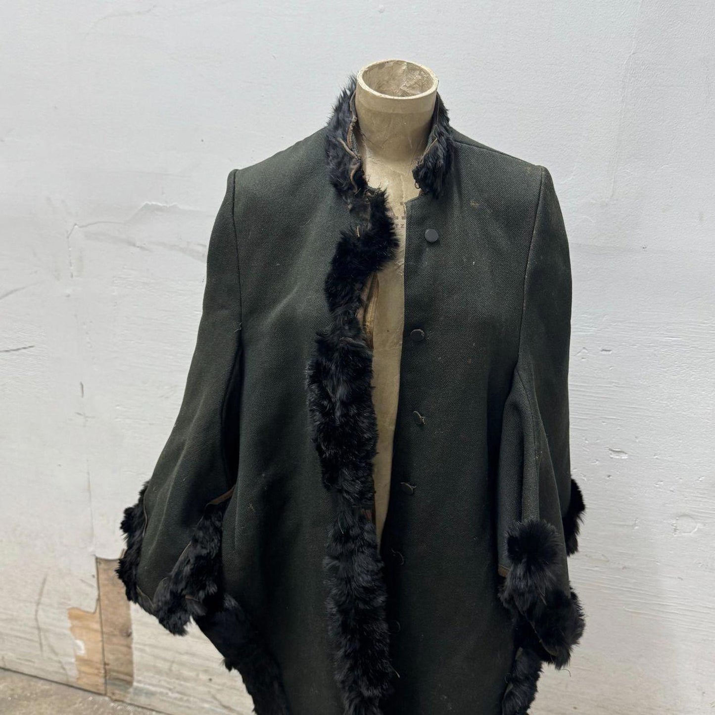 Antique Victorian Fur Trim Dolman Cape Coat 1880s 1890s Heavy Wool As-Is