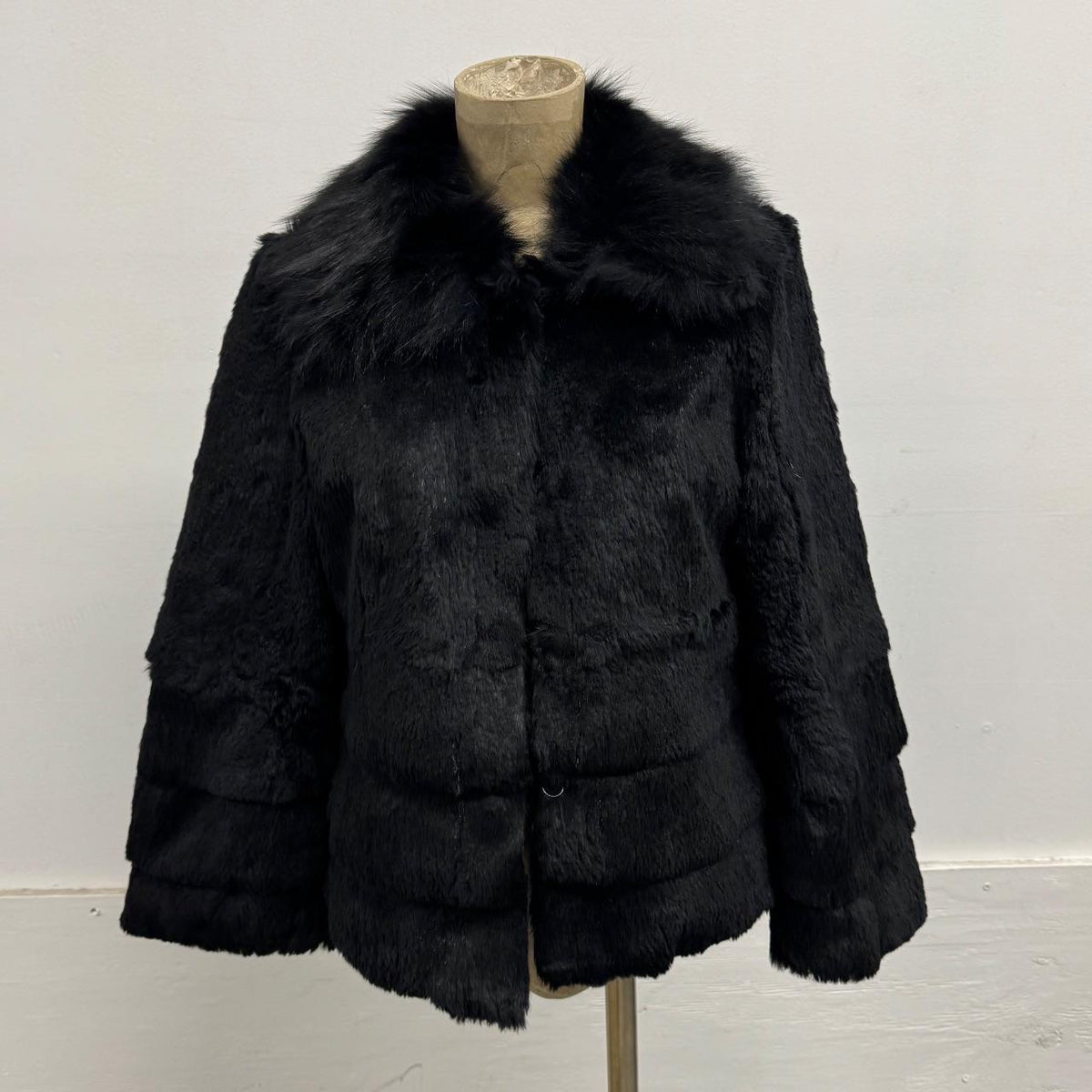 Vintage Y2K Black Rabbit & Fox Fur Jacket Coat