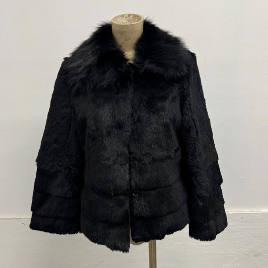 Vintage Y2K Black Rabbit & Fox Fur Jacket Coat