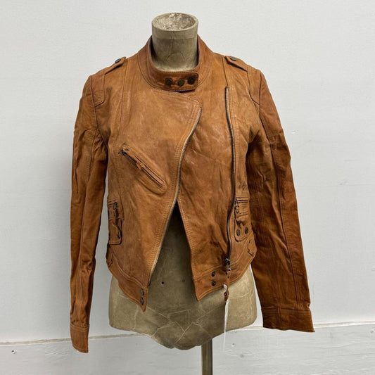 Vintage Tan Cargo Moto Leather Jacket