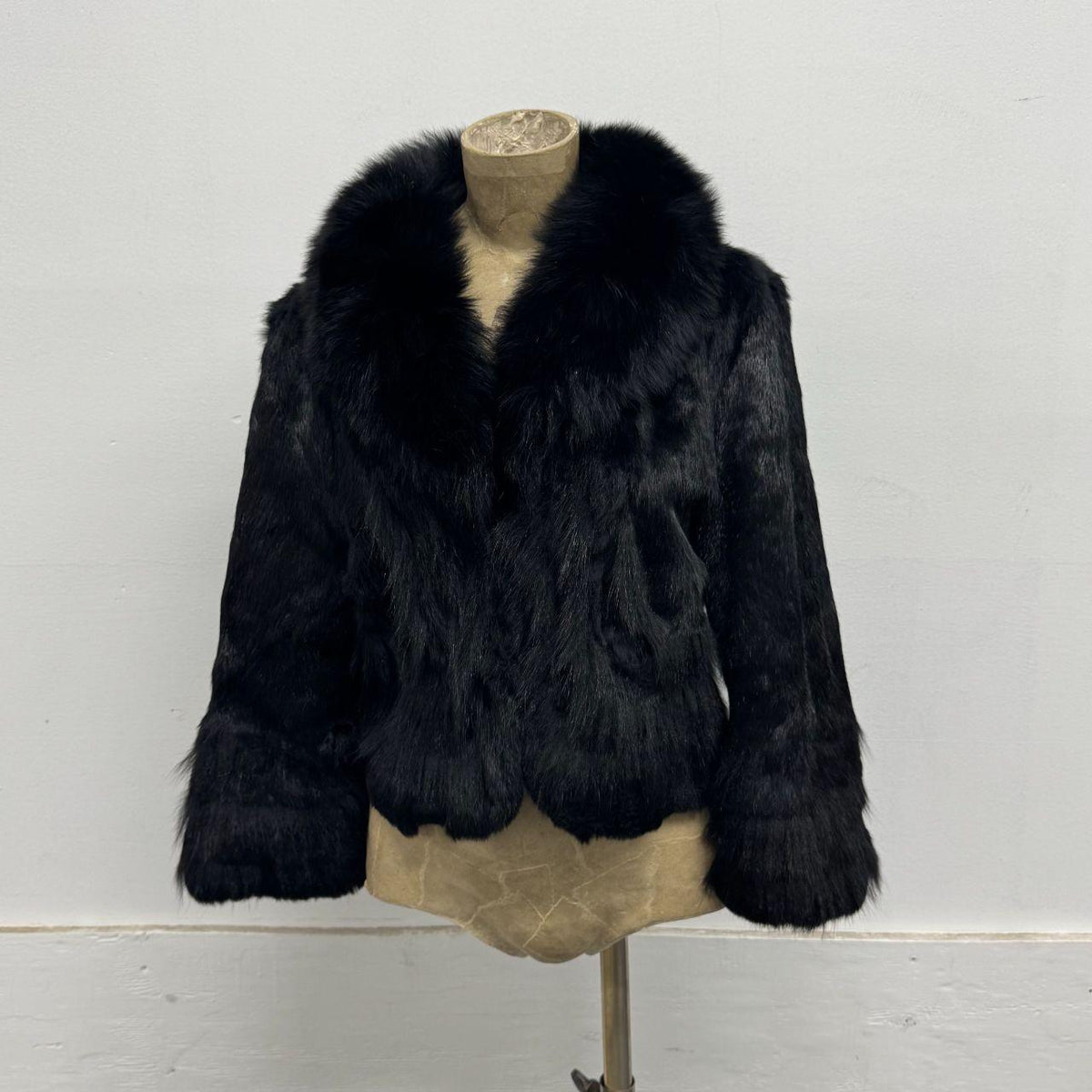 Vintage Black Rabbit & Fox Fur Coat Afghan Penny Lane Cropped Jacket