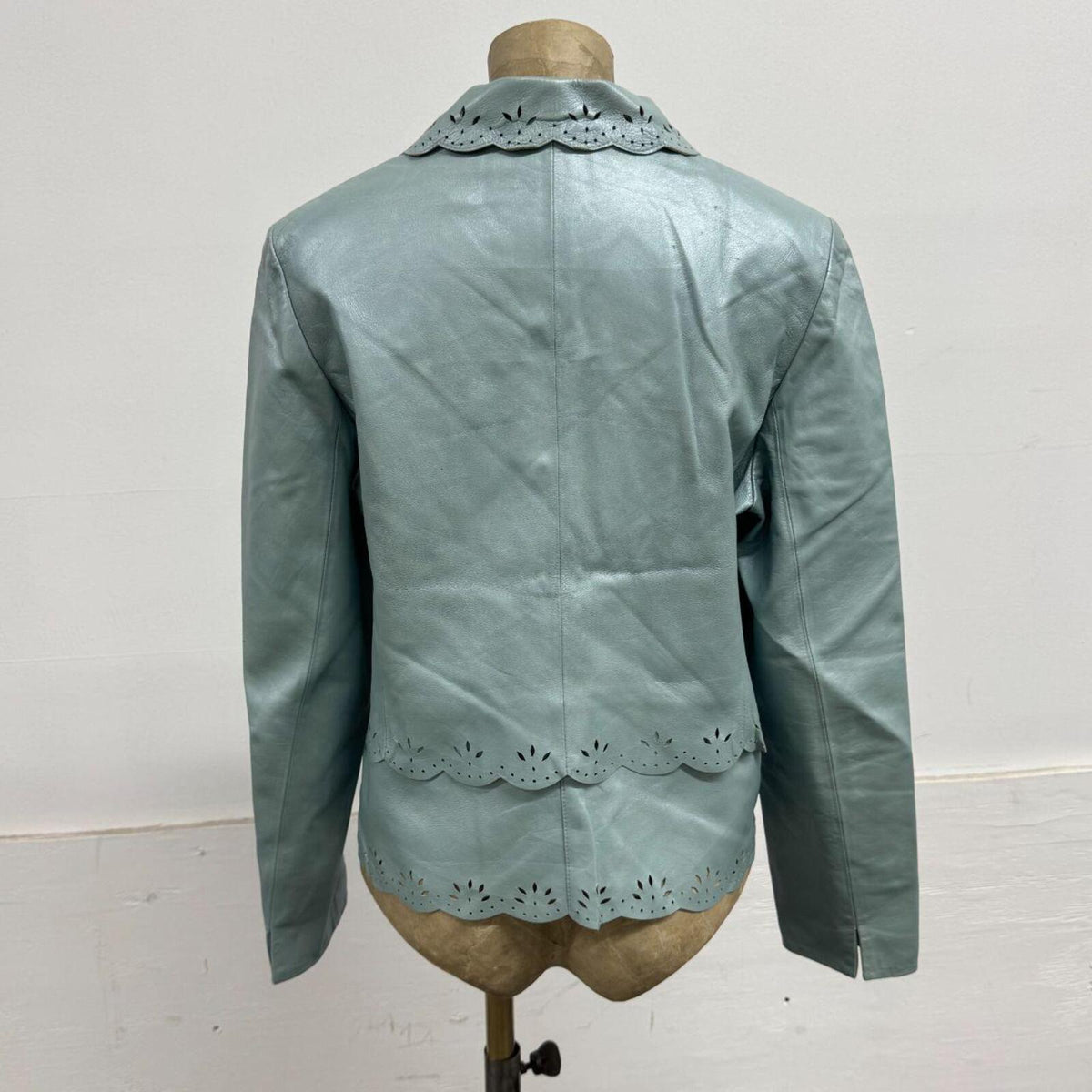 Japanese Vintage Metallic Blue Laser Cut Lace Leather Jacket