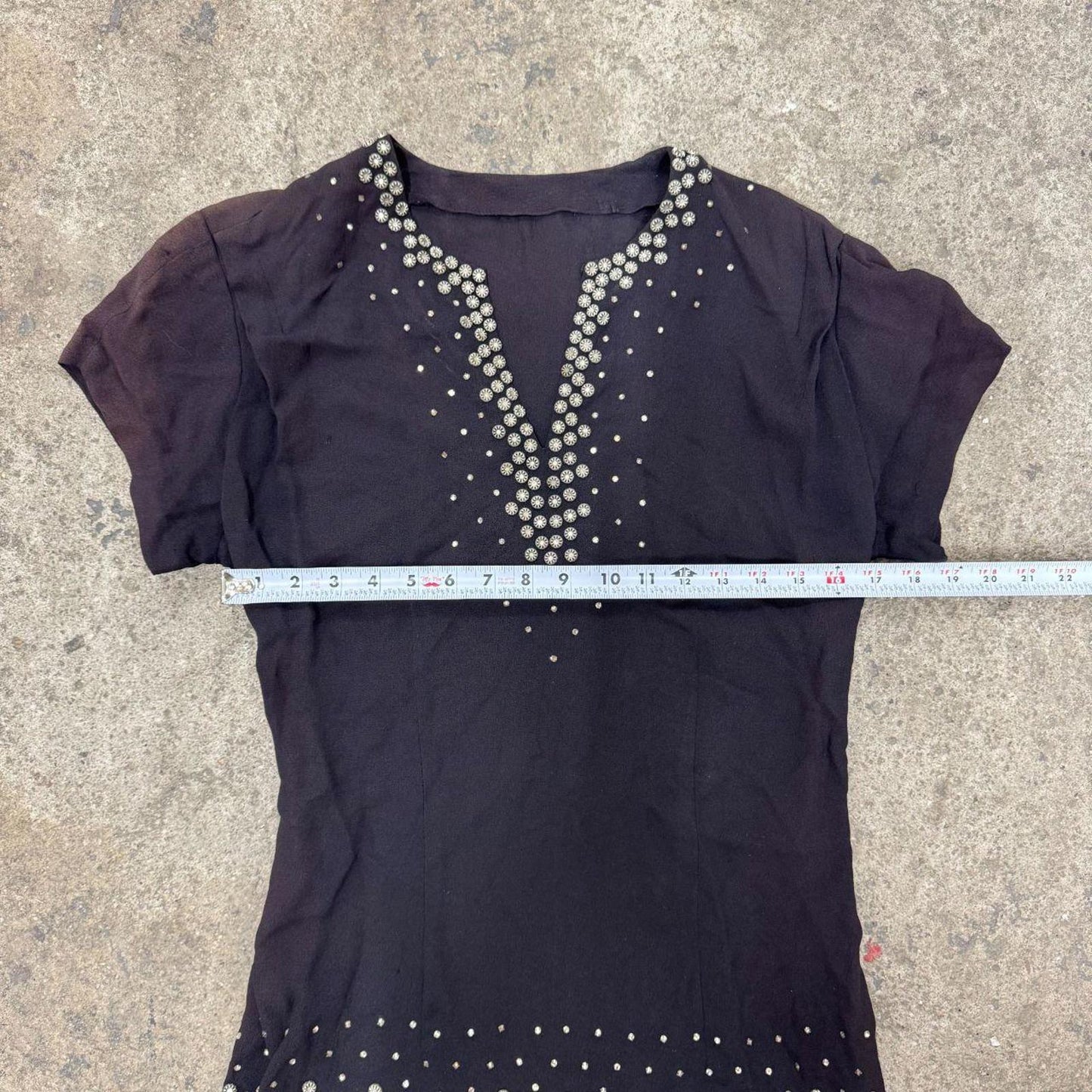 Vintage Antique 1920s 20s Black Rhinestone Studded Flapper Drop-Waist Dress