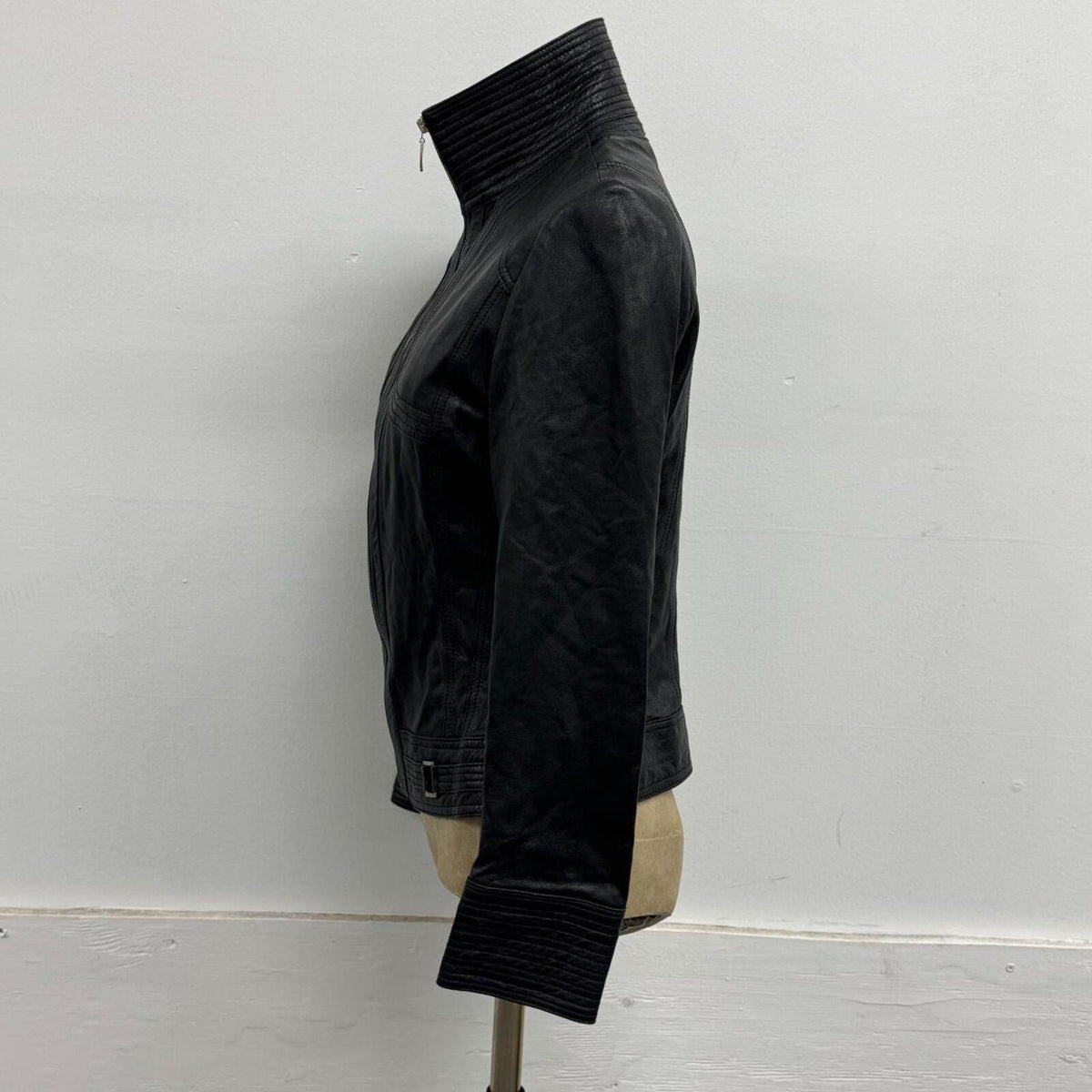 Vintage Black Racer Moto Paneled Leather Jacket
