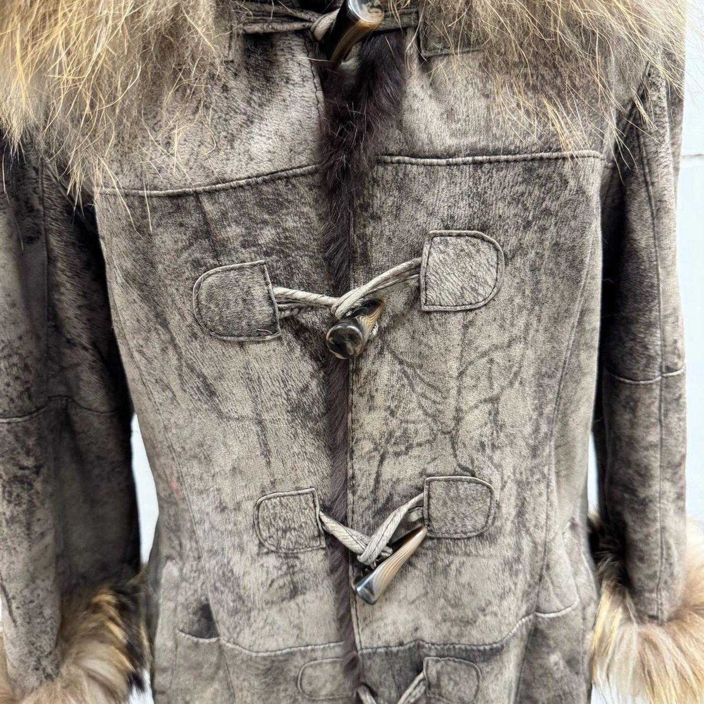 Vintage Y2K does 70s Suede, Rabbit, & Raccoon Fur Penny Lane Afghan Coat