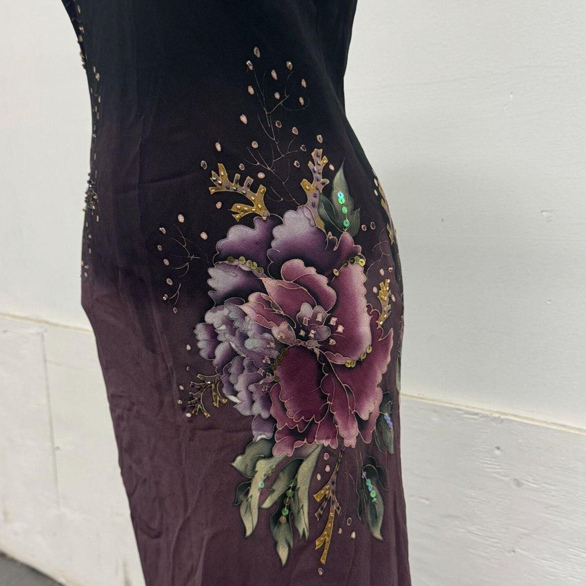 Vintage Noir & Aubergine Ombré Silk Beaded Embellished Gown