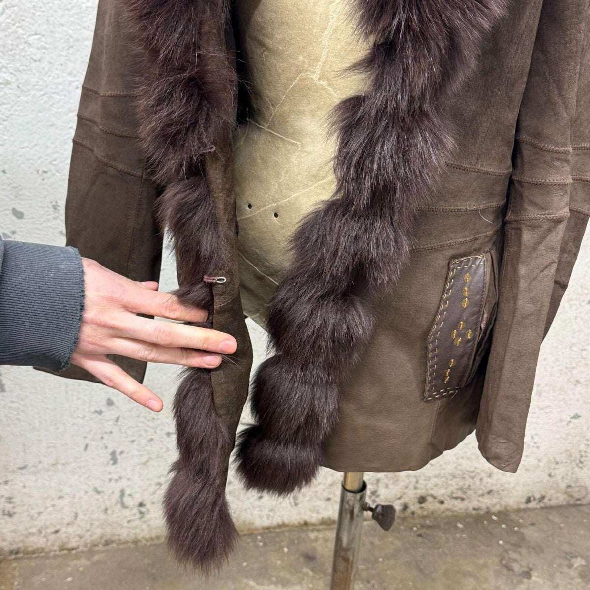Y2K Vintage Chocolate Suede & Fox Fur Penny Lane Afghan Coat