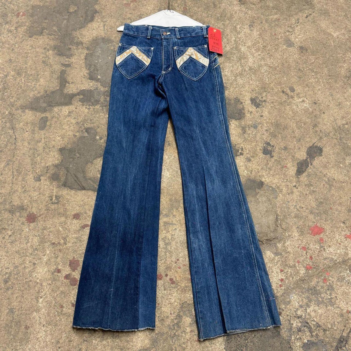 Vintage 70s Metallic Mixed-Panel Flare Jeans S