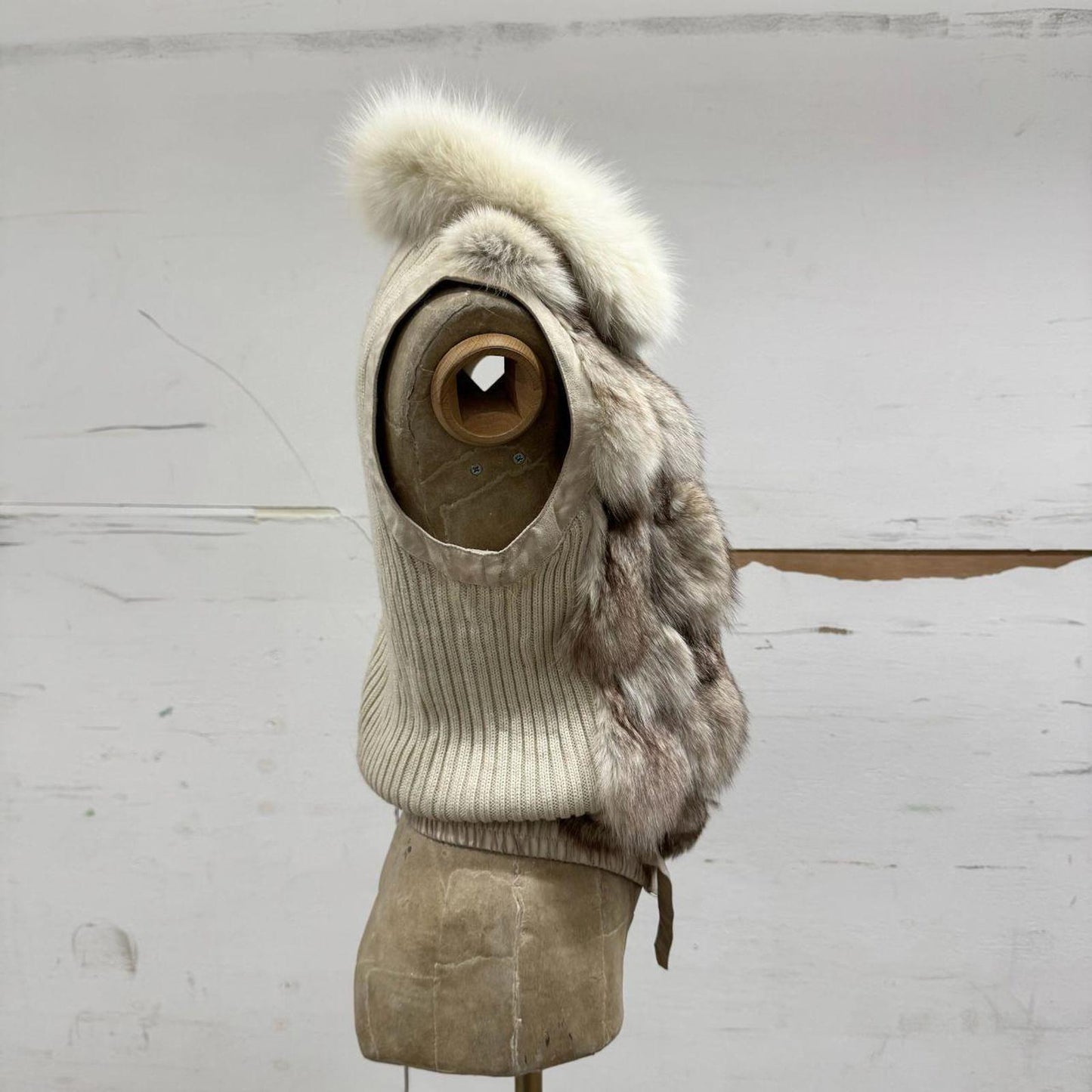 Vintage Y2K Fox Fur & Ribbed Knit Statement Vest