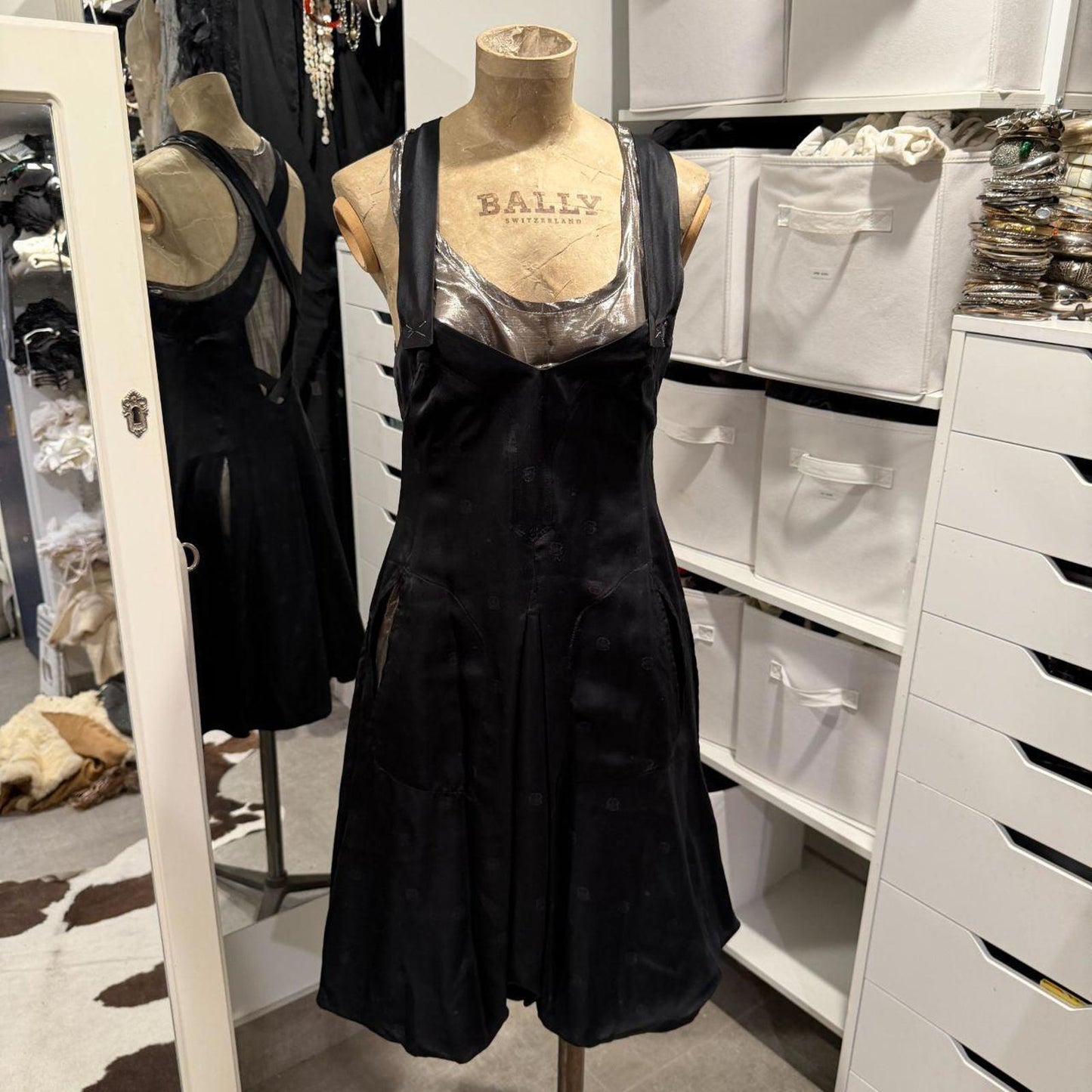 RUNWAY Black and Silver Silk Girbaud Dress - Made in Italy