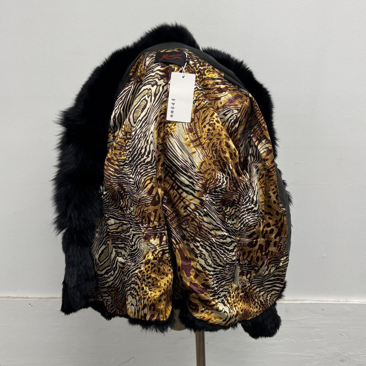 Vintage Y2K Black Rabbit & Fox Fur Jacket Coat