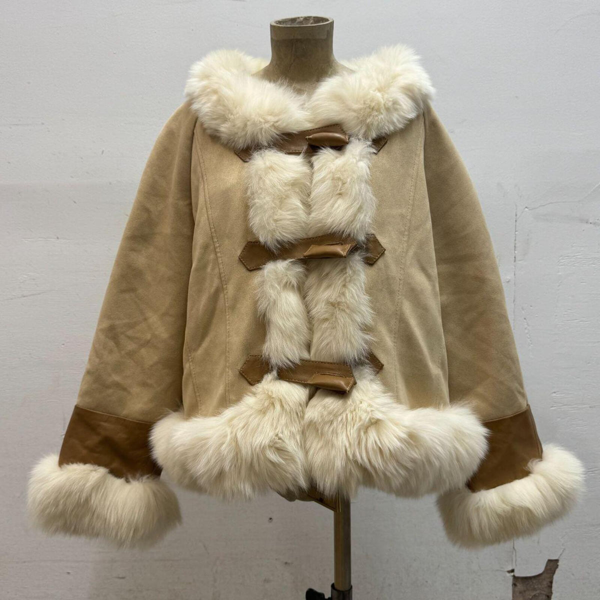 Vintage Y2K Faux Suede & Fox Fur Cropped "Penny Lane" Jacket Coat