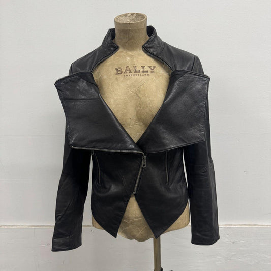 Vintage Black Chest Zip Avant Garde Leather Jacket