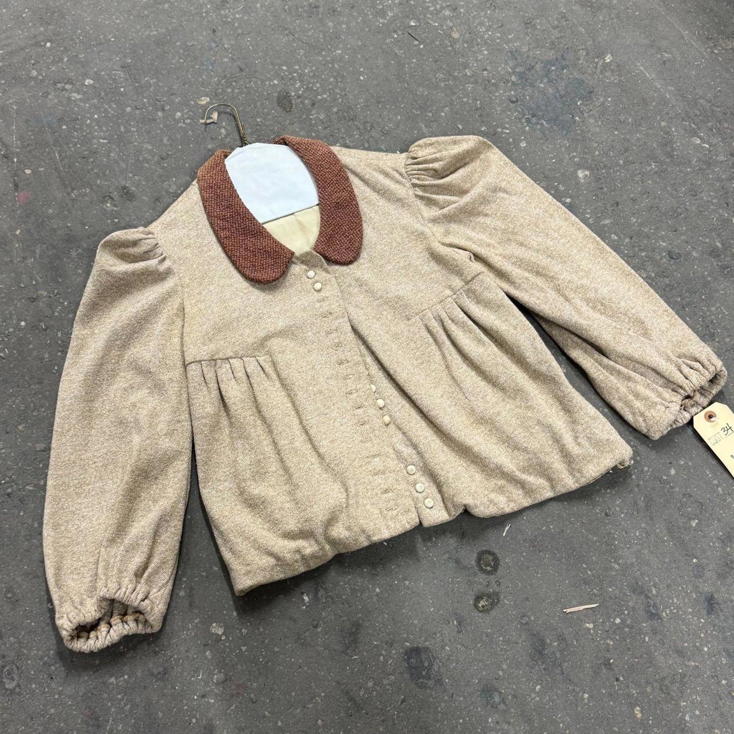 Vintage Film Costume 40s 50s Does Victorian Antique Style Tan Bodice S