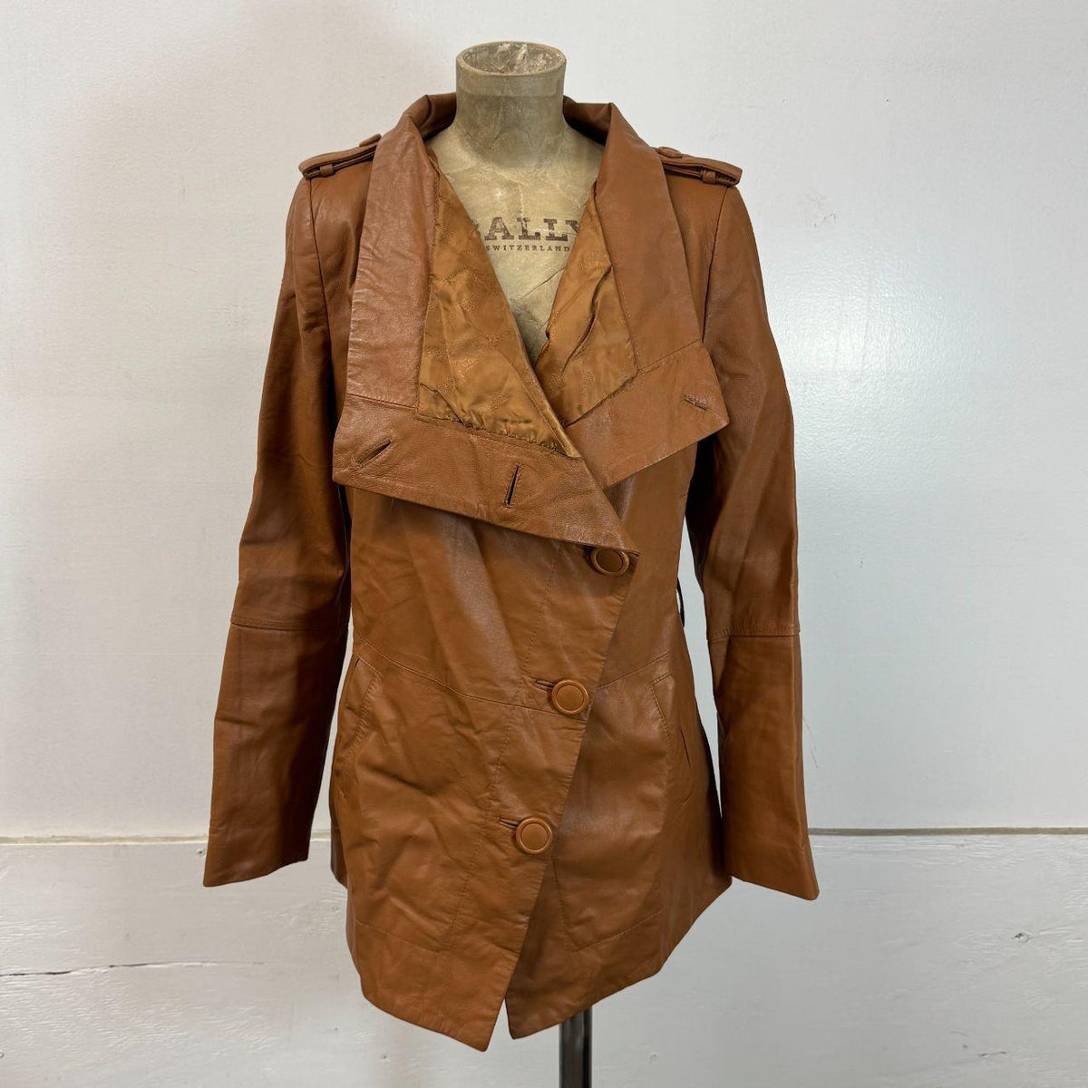 Vintage Tan Funnel Neck Asymmetric Avant Garde Leather Jacket