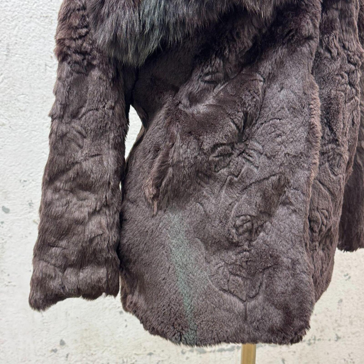 Vintage Brown Rabbit Fur Jacket with Fox Fur Trim Coat