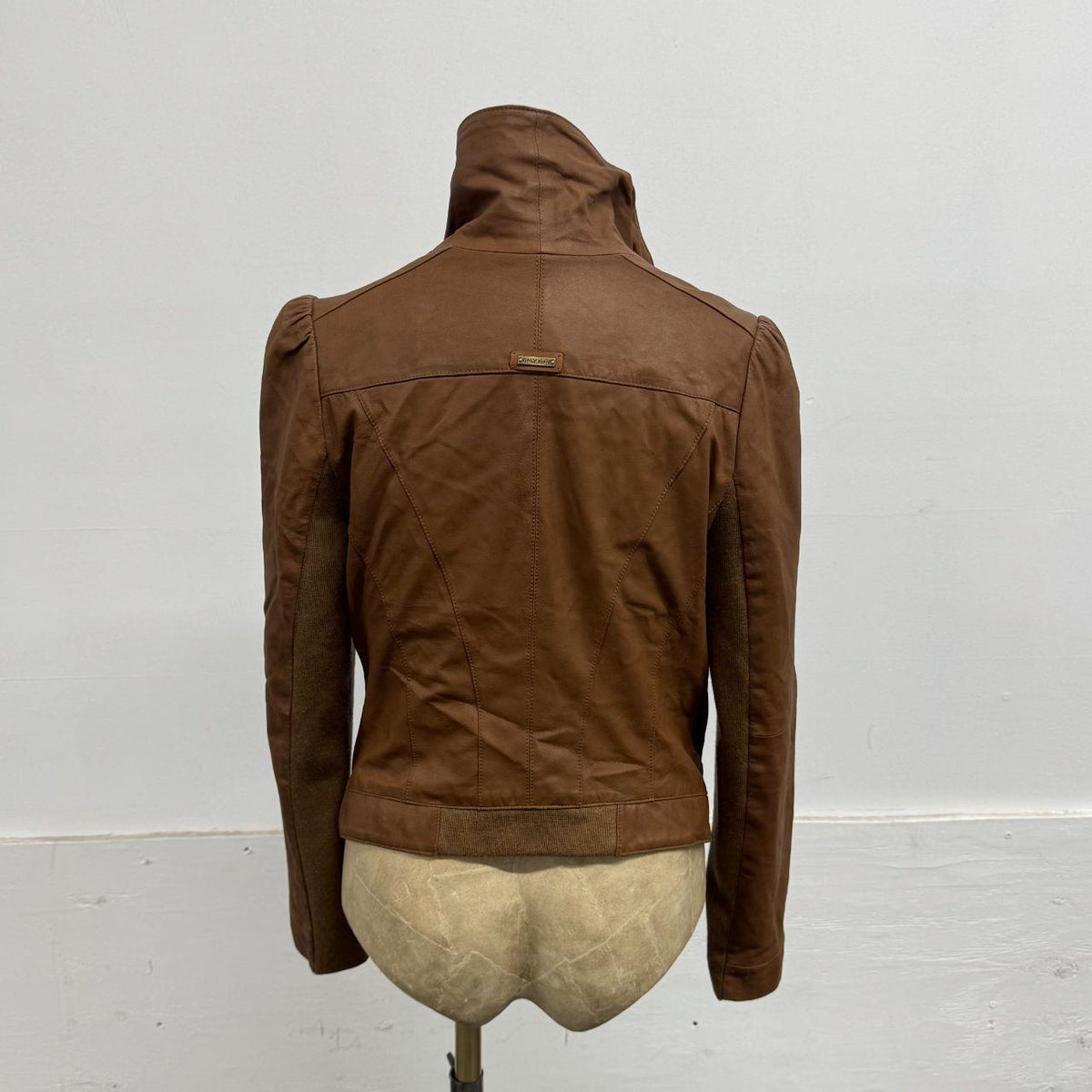 Vintage Tan Funnel Neck Asymmetric Avant Garde Leather Jacket