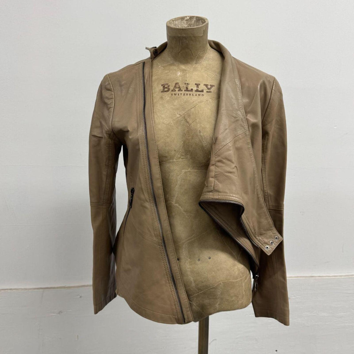 Vintage Tan Cowl Funnel Neck Asymmetric Avant Garde Leather Jacket