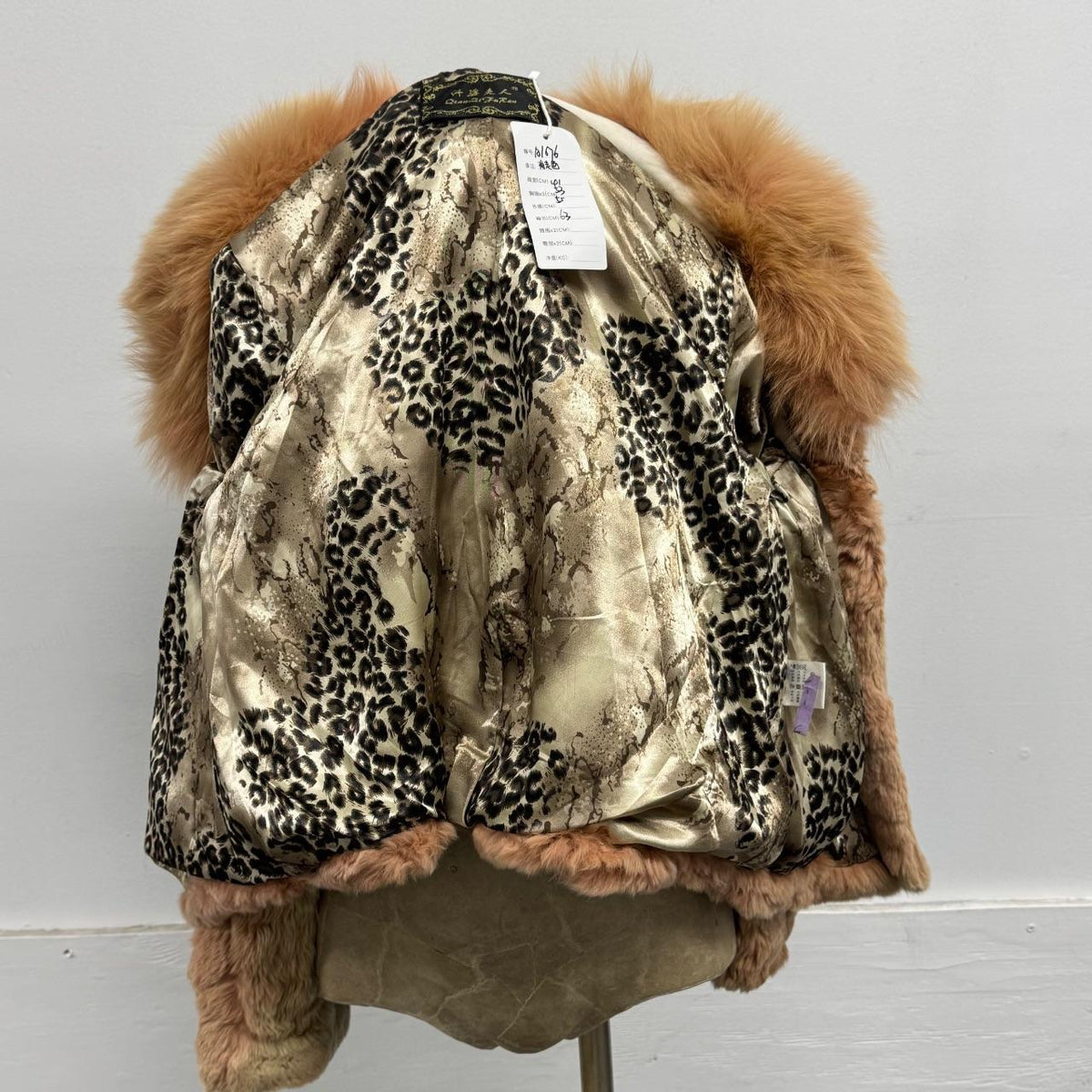 Vintage Y2K Peach Tan Orange Rabbit & Fox Fur Jacket Coat