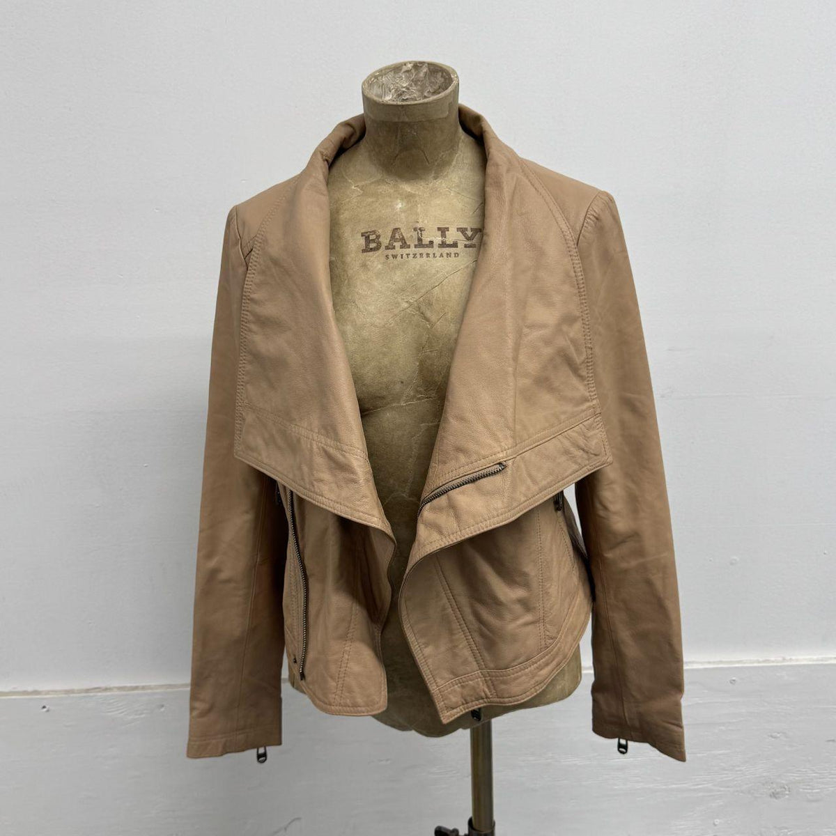 Vintage Tan Funnel Neck Asymmetric Avant Garde Leather Jacket