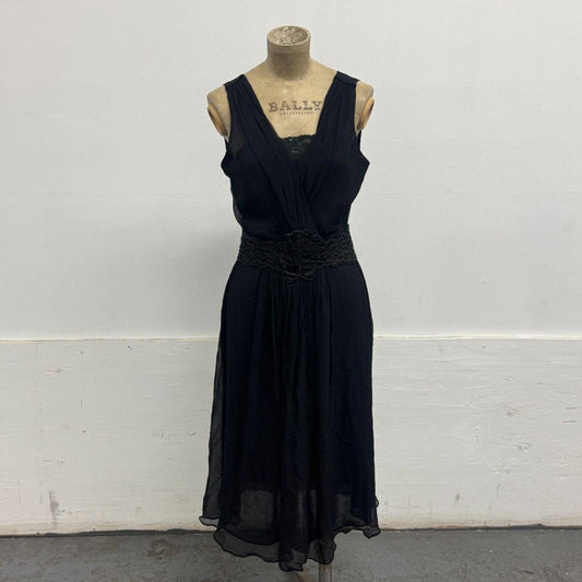 Vintage Black Beaded Silk & Lace Cocktail Dress