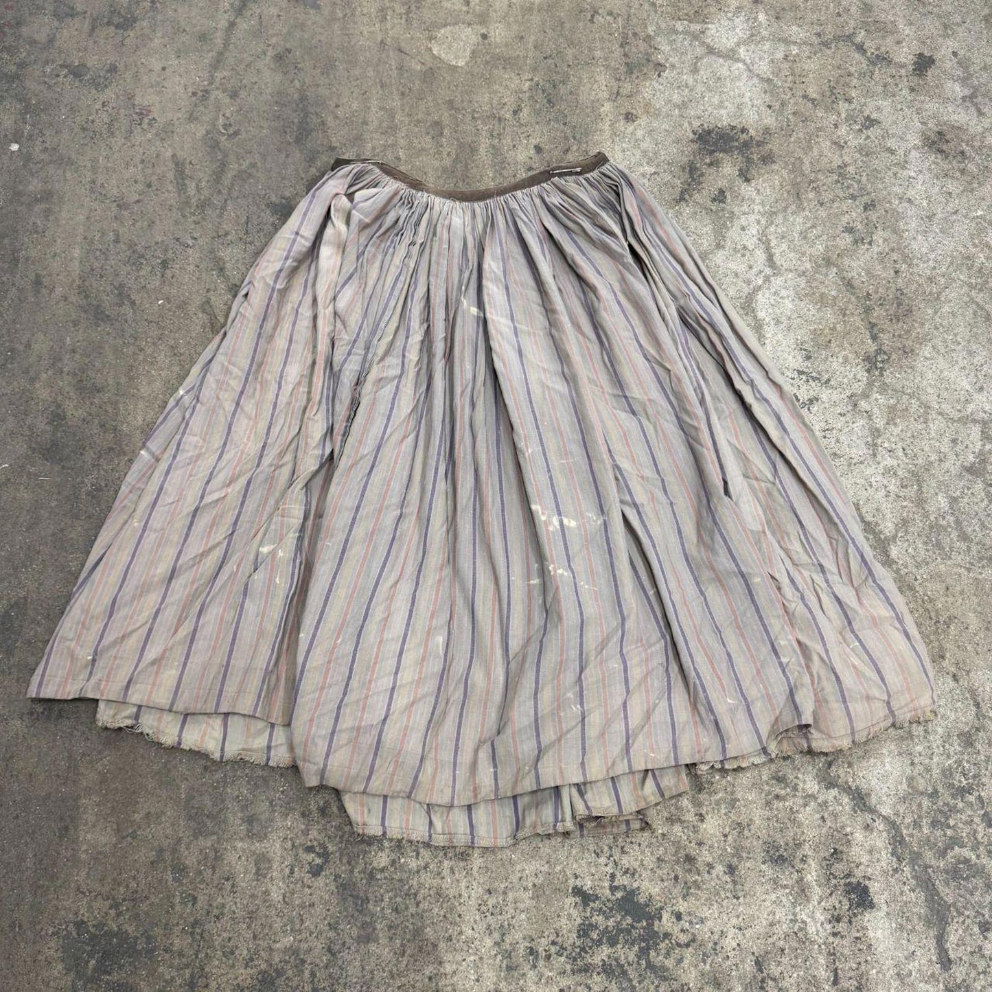 Vintage 40s does 1800s Edwardian Blue & Red Striped Cotton Prairie Maxi Skirt