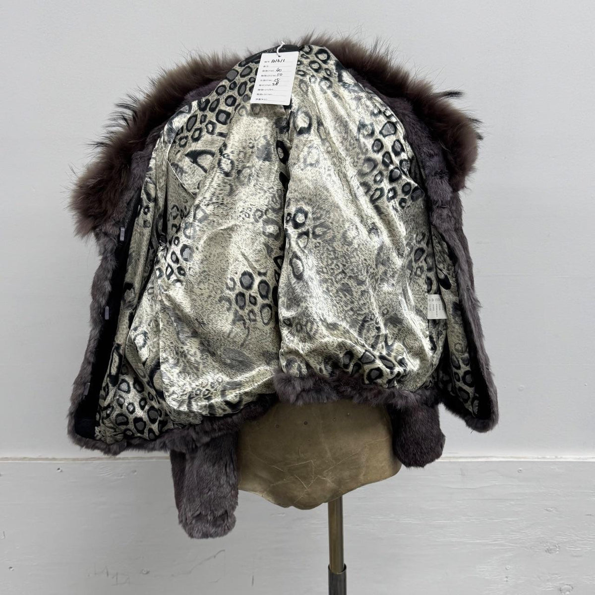 Vintage Y2K Mauve Grey Rabbit & Raccoon Fur Jacket Coat