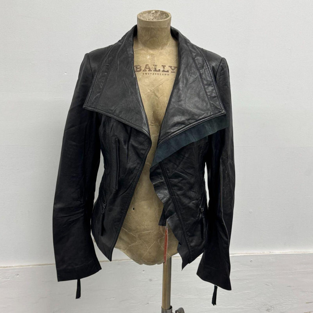 Vintage Black Moto Asymmetric Avant Garde Lambskin Leather Jacket