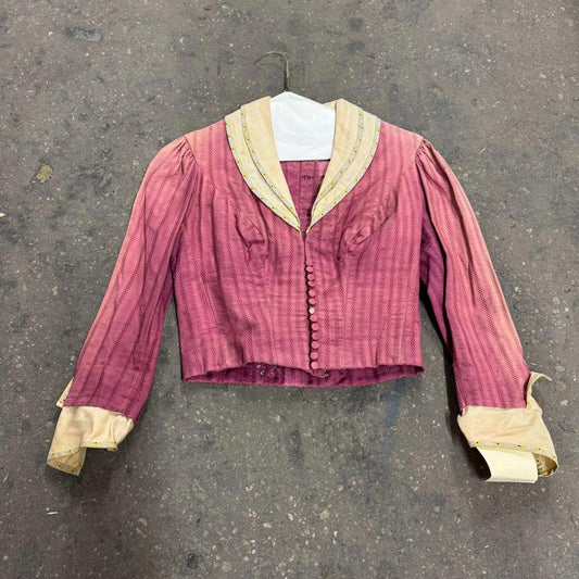 Vintage Antique 40s 50s Does Victorian Faded Red Cotton Bodice Film Costume